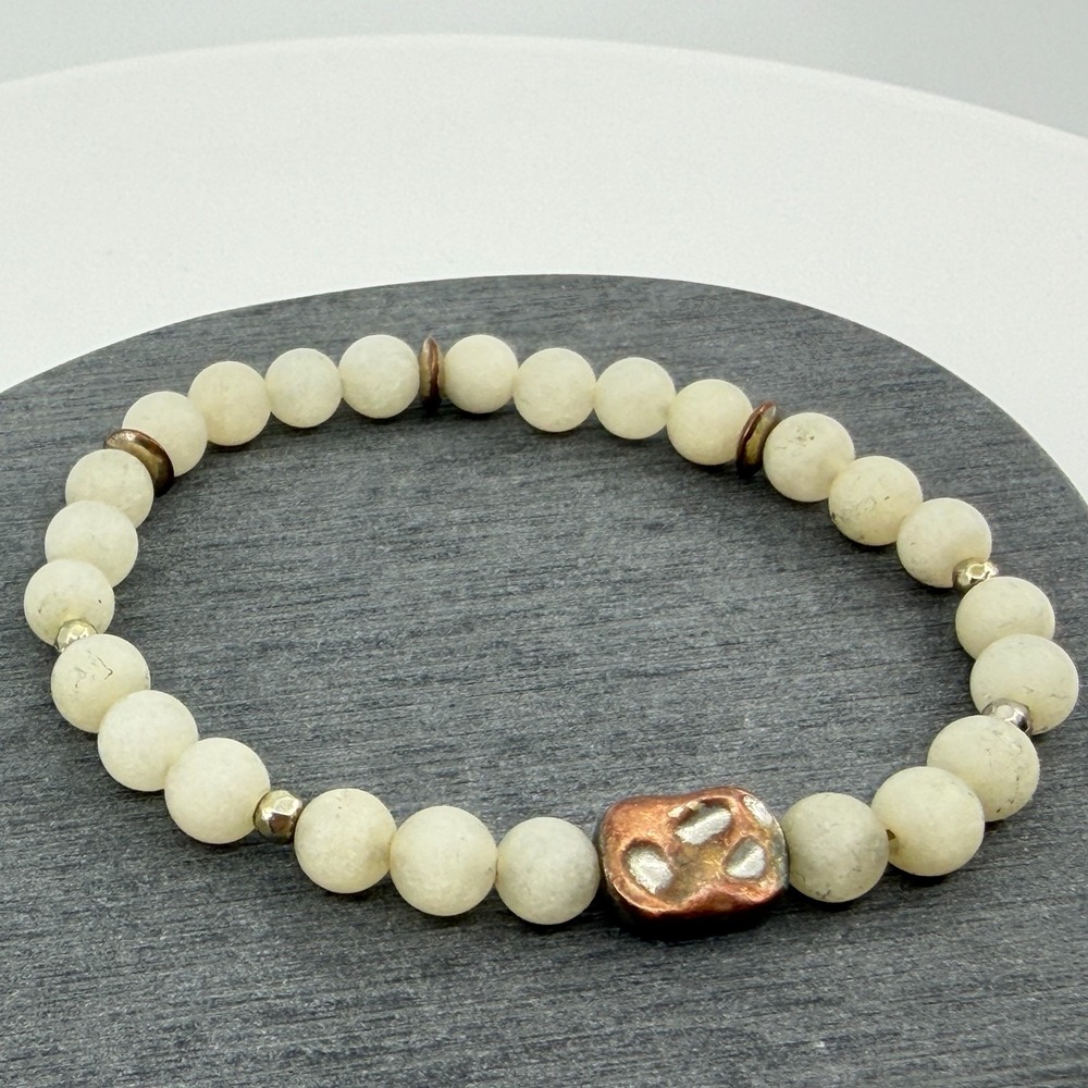 Matte Bead Bracelet Rustic Copper-Tone Nugget Charm Boho Minimalist Stacking
